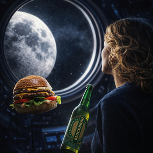 Zum Mond? Nehmen wir nur das Nötigste mit: Burger in der einen Hand, Bier in der anderen. 🍔🍺🌕
Alles andere ist ...